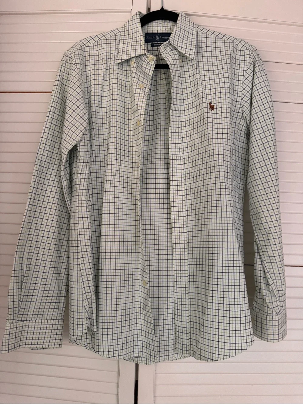 Ralph Lauren White and Light Green Checked Button-Down Shirt
